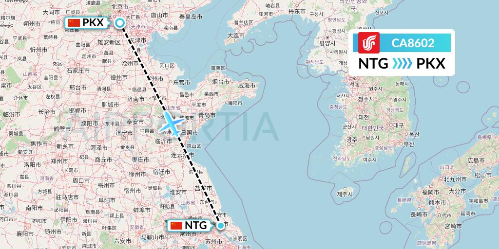 CA8602 Air China Flight Map: Nantong to Beijing