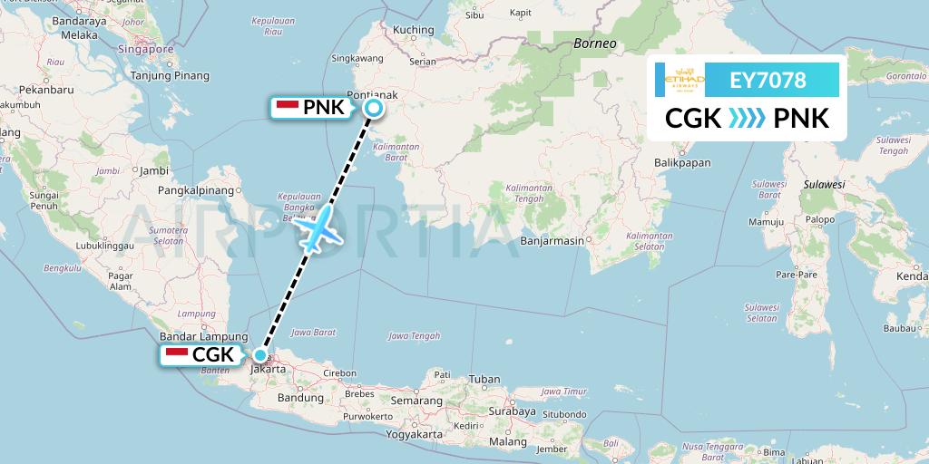 EY7078 Etihad Airways Flight Map: Jakarta to Pontianak