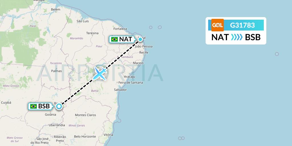G31783 GOL Transportes Aeros Flight Map: Natal to Brasilia