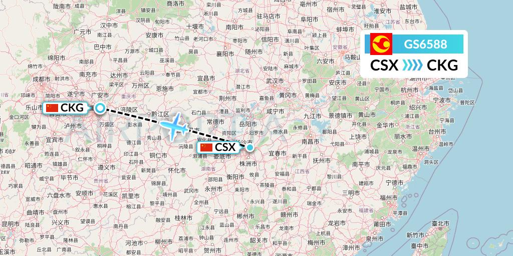 GS6588 Tianjin Airlines Flight Map: Changsha to Chongqing