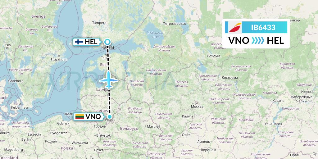 IB6433 Iberia Flight Map: Vilnius to Helsinki