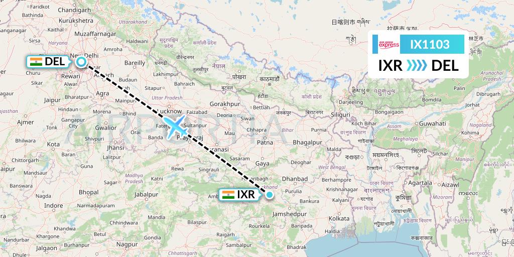 IX1103 Air India Express Flight Map: Ranchi to Delhi