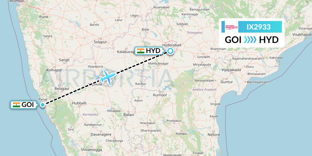 IX2933 Air India Express Flight Map: Goa to Hyderabad