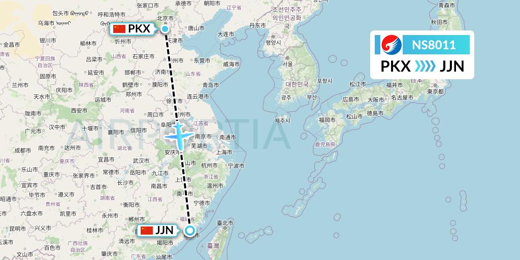 NS8011 Hebei Airlines Flight Map: Beijing to Jinjiang