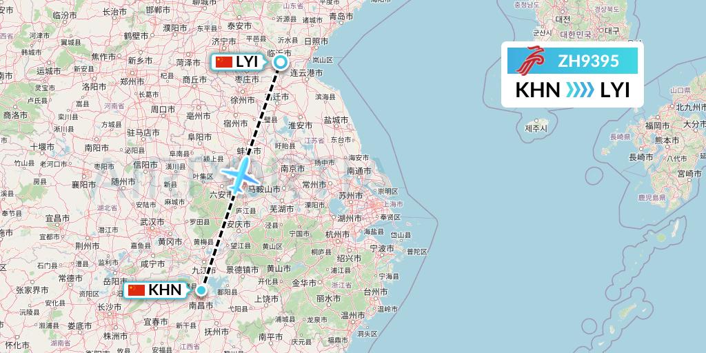 ZH9395 Shenzhen Airlines Flight Map: Nanchang to Linyi