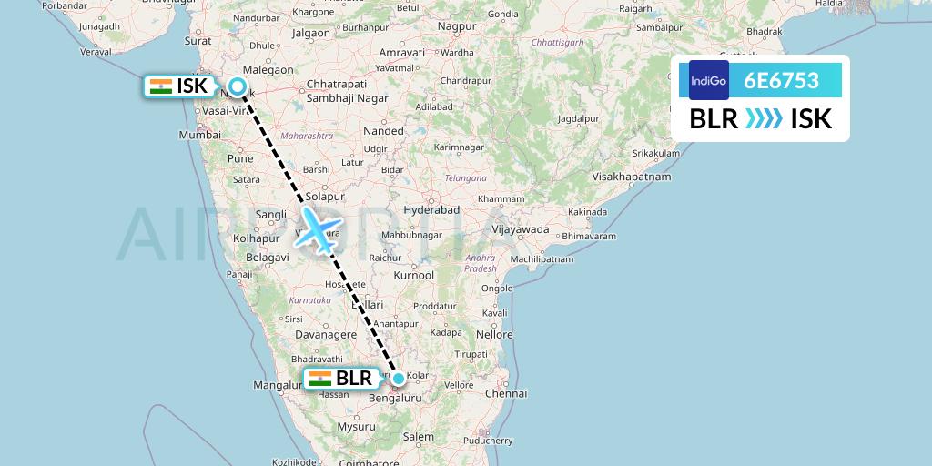 6E6753 IndiGo Airlines Flight Map: Bangalore to Nashik
