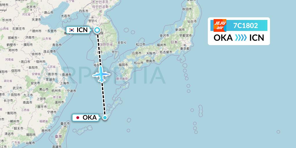 7C1802 Jeju Air Flight Map: Naha to Seoul
