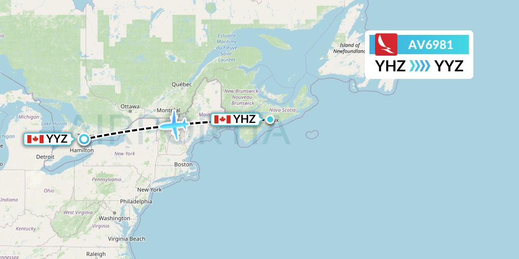 AV6981 Avianca Flight Map: Halifax to Toronto
