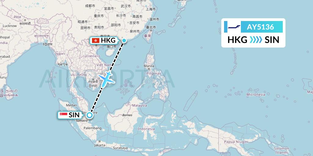 AY5136 Finnair Flight Map: Hong Kong to Singapore