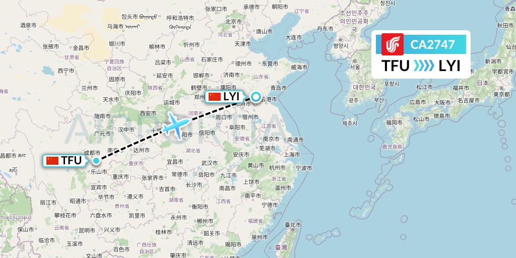CA2747 Air China Flight Map: Chengdu to Linyi