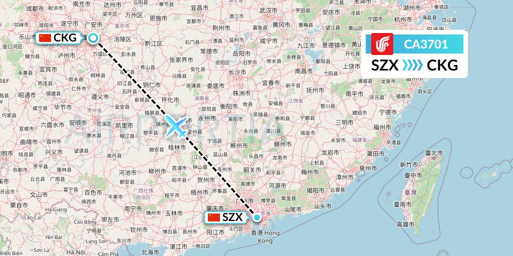 CA3701 Air China Flight Map: Shenzhen to Chongqing