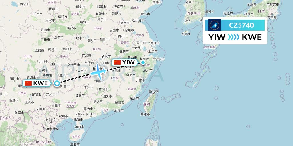 CZ5740 China Southern Airlines Flight Map: Yiwu to Guiyang
