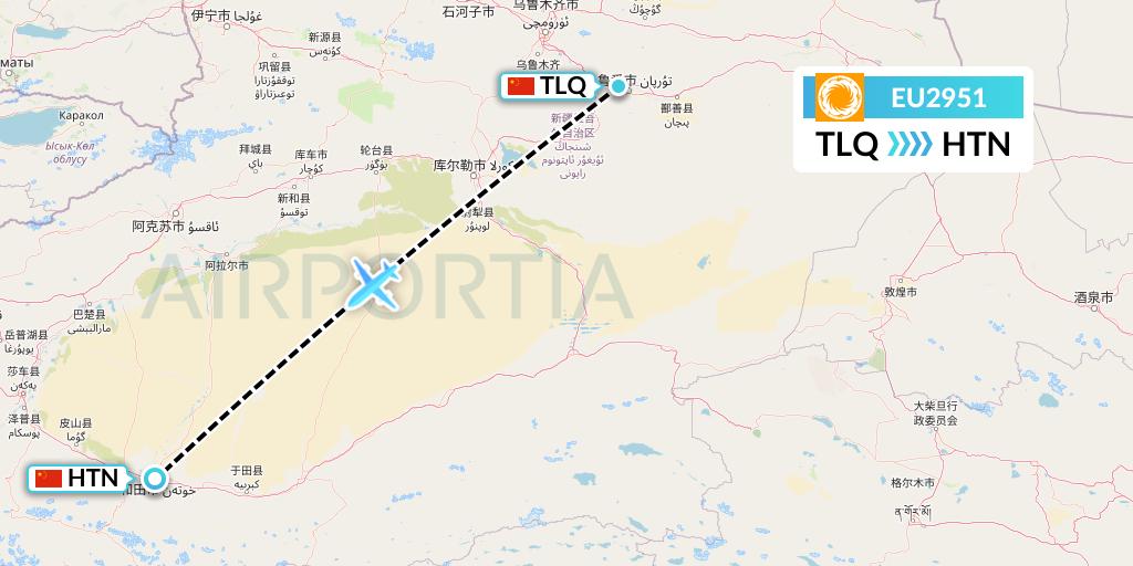 EU2951 Chengdu Airlines Flight Map: Turpan to Hotan
