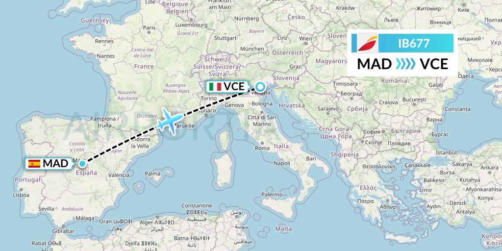 IB677 Iberia Flight Map: Madrid to Venice