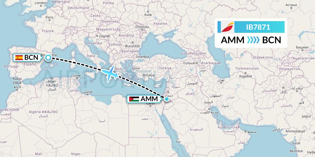 IB7871 Iberia Flight Map: Amman to Barcelona