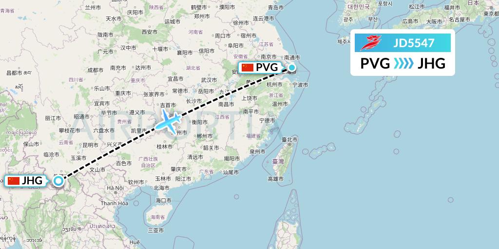 JD5547 Capital Airlines Flight Map: Shanghai to Jinghong