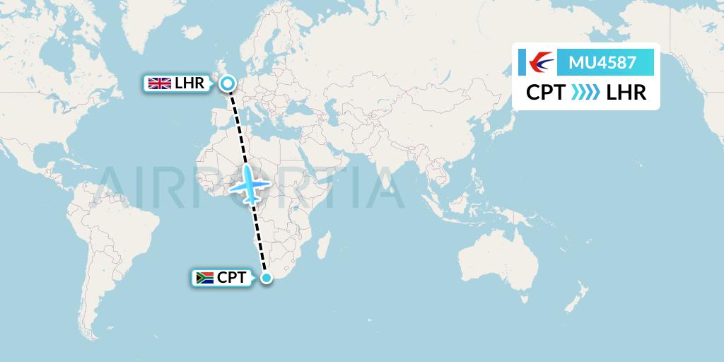 MU4587 China Eastern Airlines Flight Map: Cape Town to London