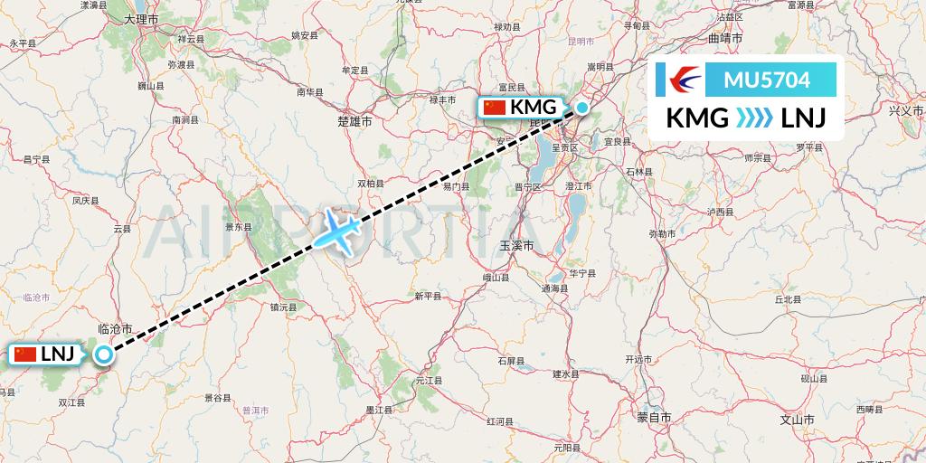 MU5704 China Eastern Airlines Flight Map: Kunming to Lincang