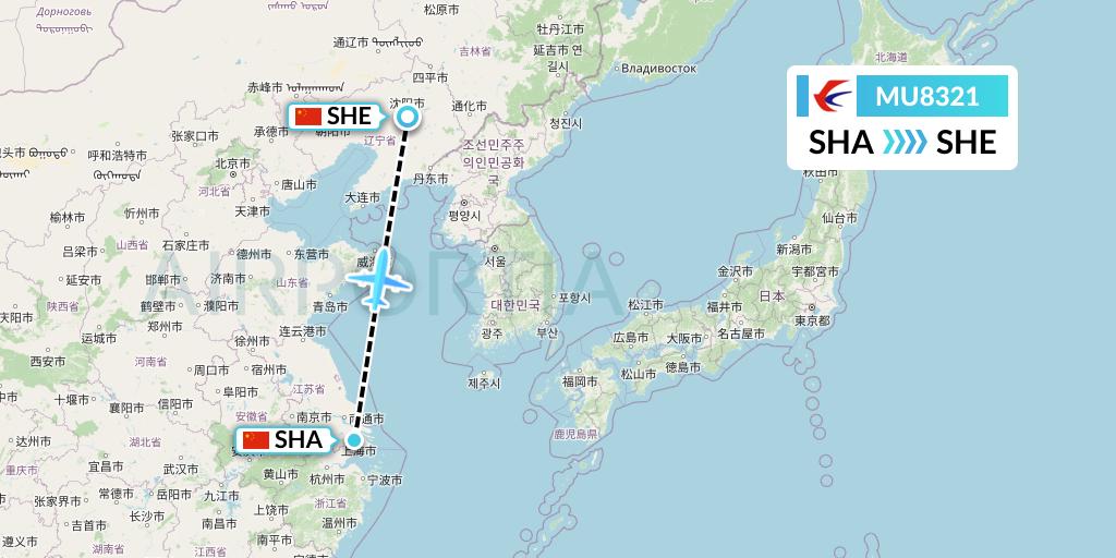 MU8321 China Eastern Airlines Flight Map: Shanghai to Shenyang