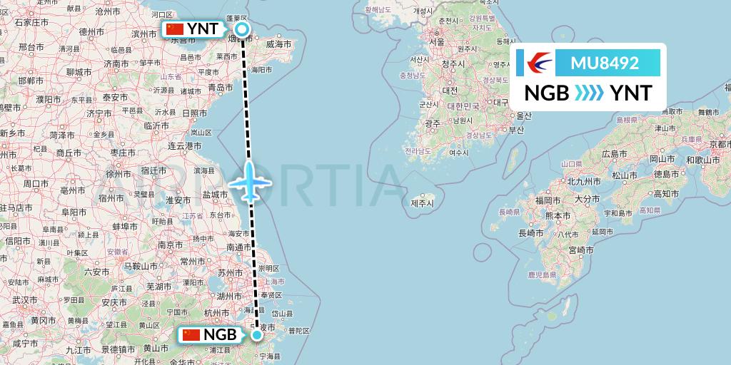 MU8492 China Eastern Airlines Flight Map: Ningbo to Yantai