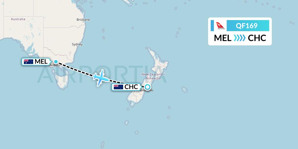 QF169 Qantas Flight Map: Melbourne to Christchurch