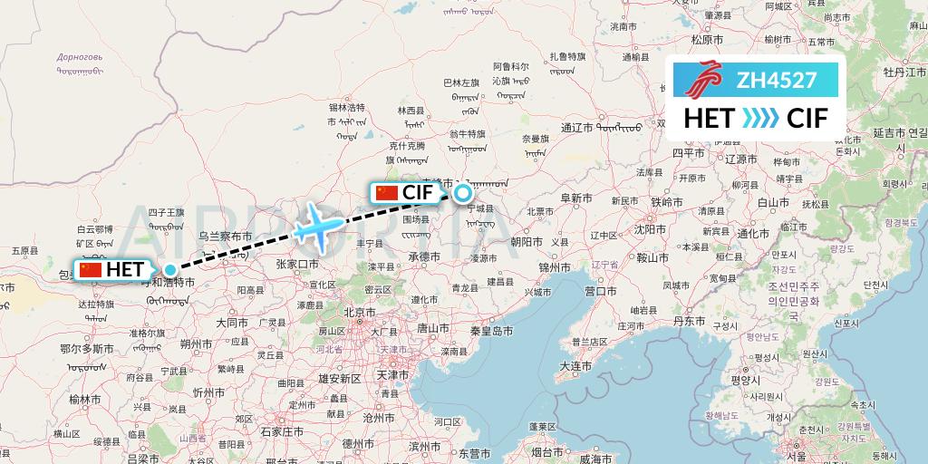 ZH4527 Shenzhen Airlines Flight Map: Hohhot to Chifeng