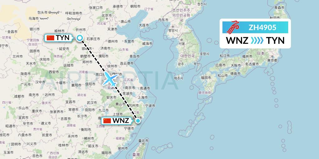 ZH4905 Shenzhen Airlines Flight Map: Wenzhou to Taiyuan