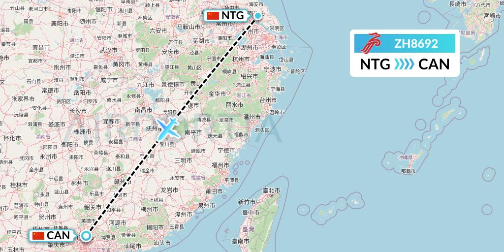 ZH8692 Shenzhen Airlines Flight Map: Nantong to Guangzhou