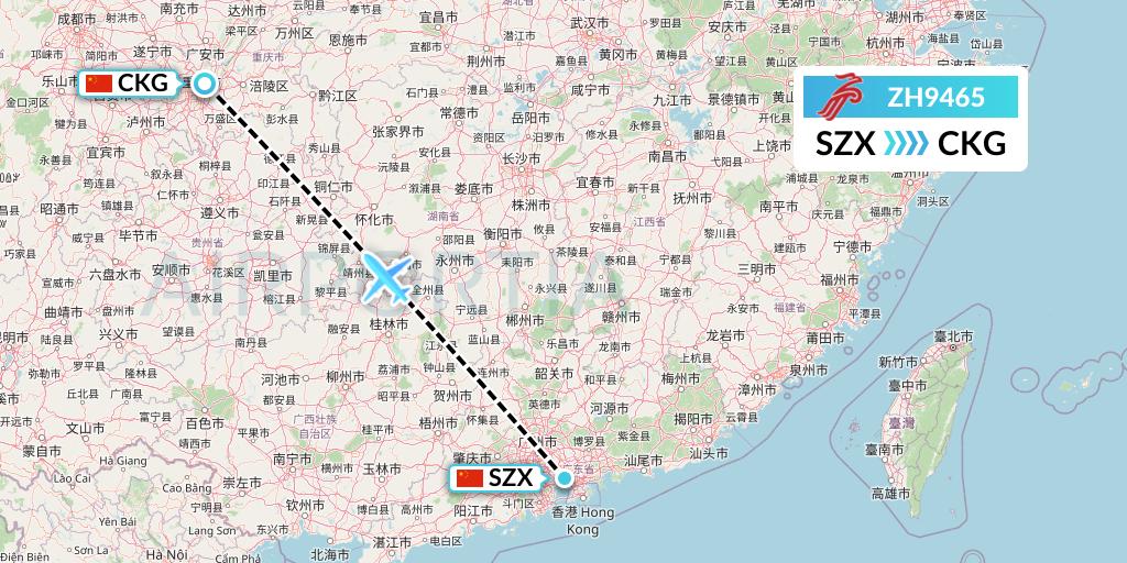 ZH9465 Shenzhen Airlines Flight Map: Shenzhen to Chongqing