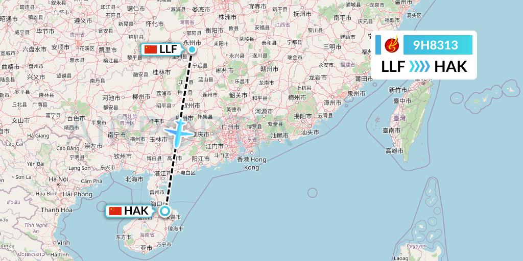 9H8313 Air Changan Flight Map: Yongzhou to Haikou