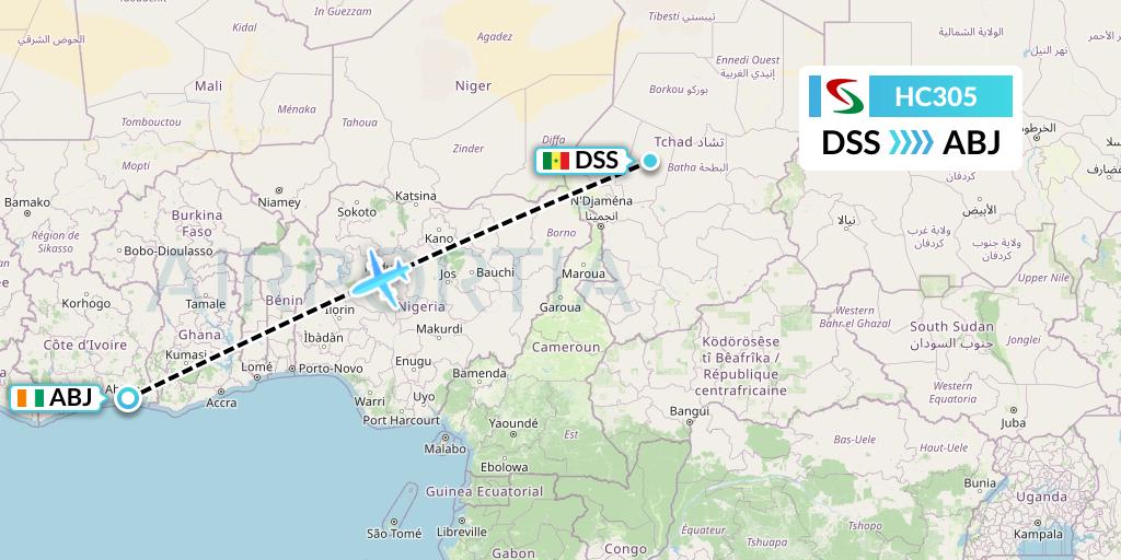 HC305 Air Senegal Flight Map: Dakar to Abidjan