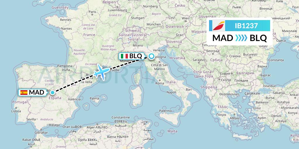 IB1237 Iberia Flight Map: Madrid to Bologna