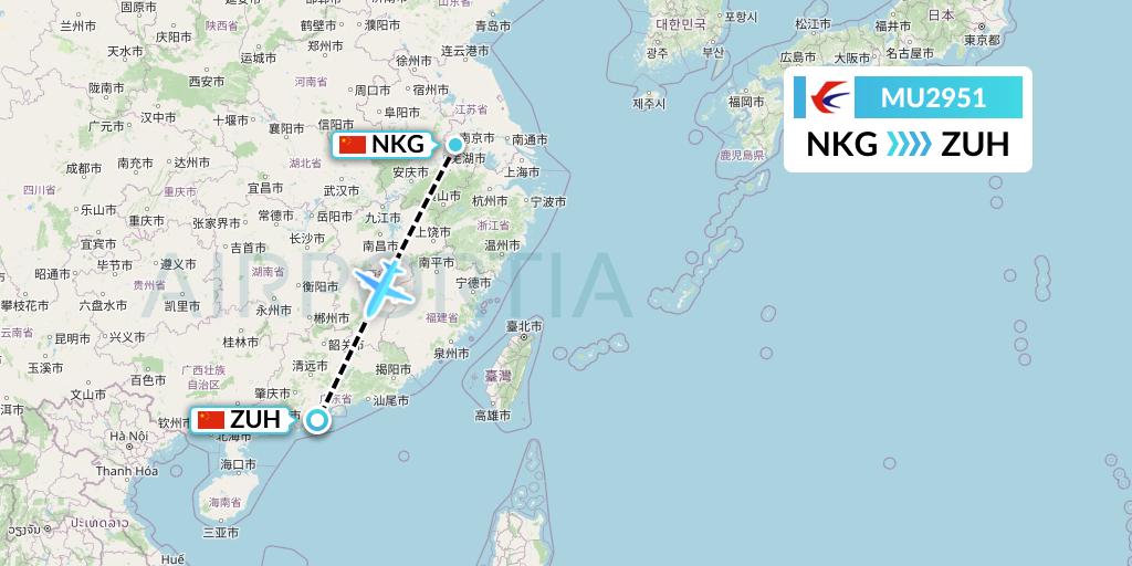 MU2951 China Eastern Airlines Flight Map: Nanjing to Zhuhai
