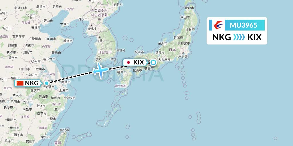 MU3965 China Eastern Airlines Flight Map: Nanjing to Osaka
