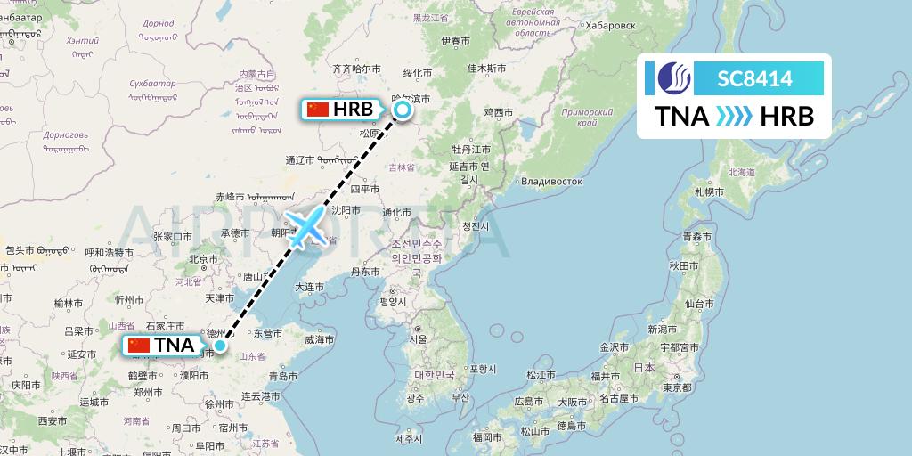 SC8414 Shandong Airlines Flight Map: Jinan to Harbin