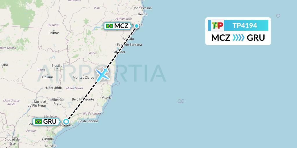 TP4194 TAP Portugal Flight Map: Maceio to Sao Paulo