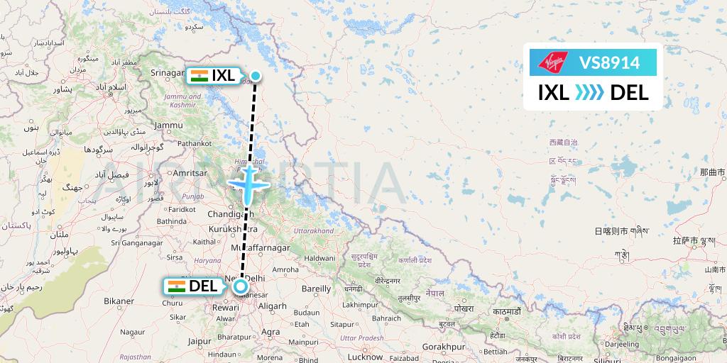 VS8914 Virgin Atlantic Airways Flight Map: Leh to Delhi