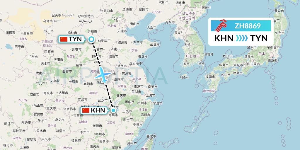 ZH8869 Shenzhen Airlines Flight Map: Nanchang to Taiyuan