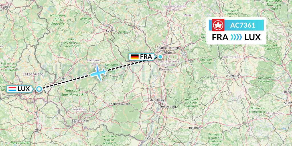 AC7361 Air Canada Flight Map: Frankfurt to Luxembourg
