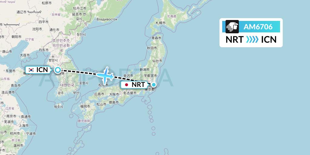 AM6706 Aeromexico Flight Map: Tokyo to Seoul