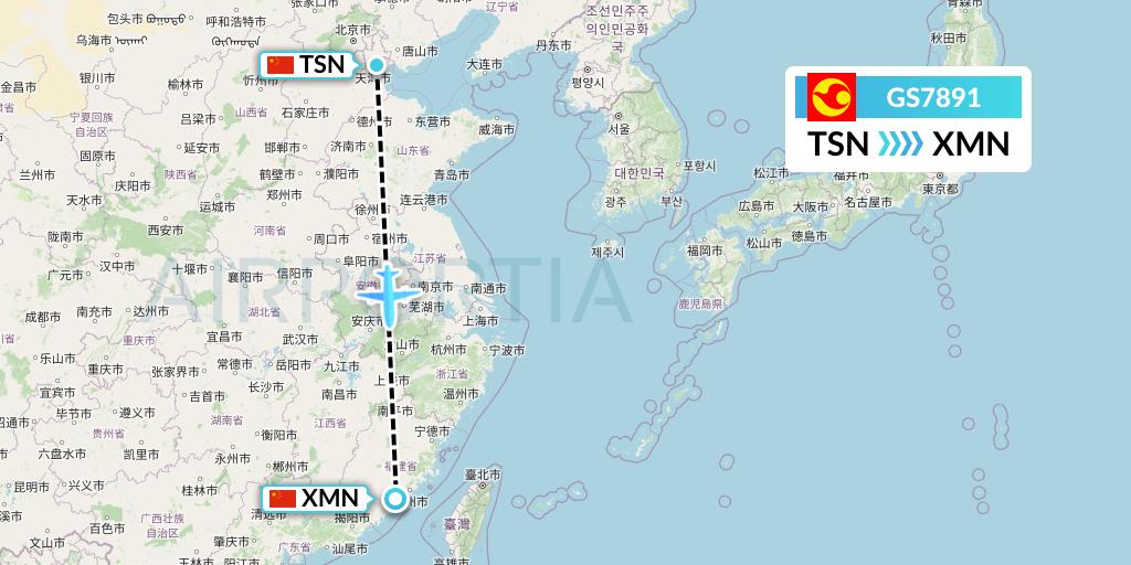 GS7891 Tianjin Airlines Flight Map: Tianjin to Xiamen