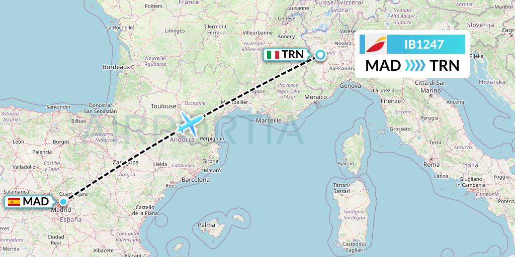IB1247 Iberia Flight Map: Madrid to Turin