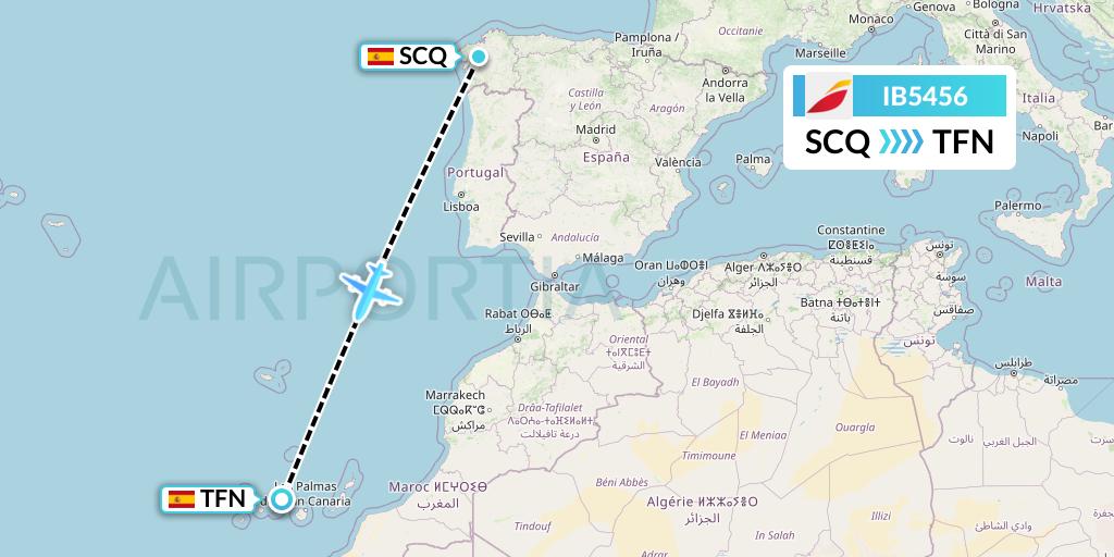IB5456 Iberia Flight Map: Santiago to Tenerife