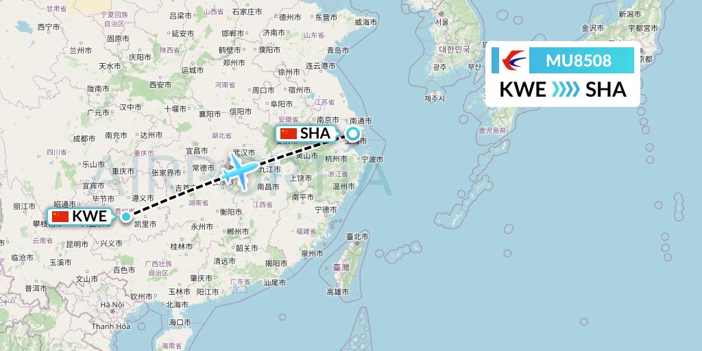 MU8508 China Eastern Airlines Flight Map: Guiyang to Shanghai