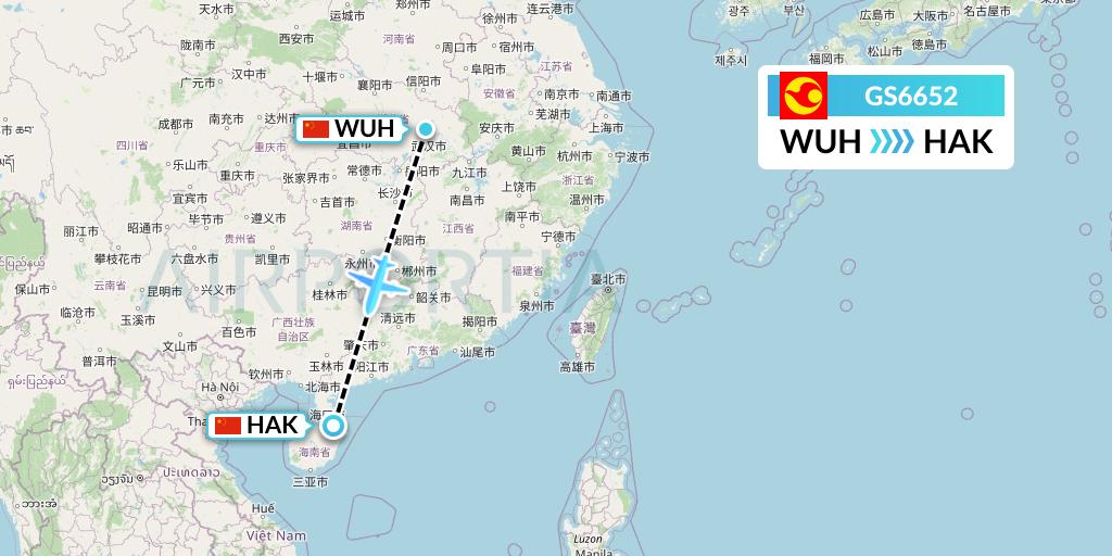 GS6652 Tianjin Airlines Flight Map: Wuhan to Haikou