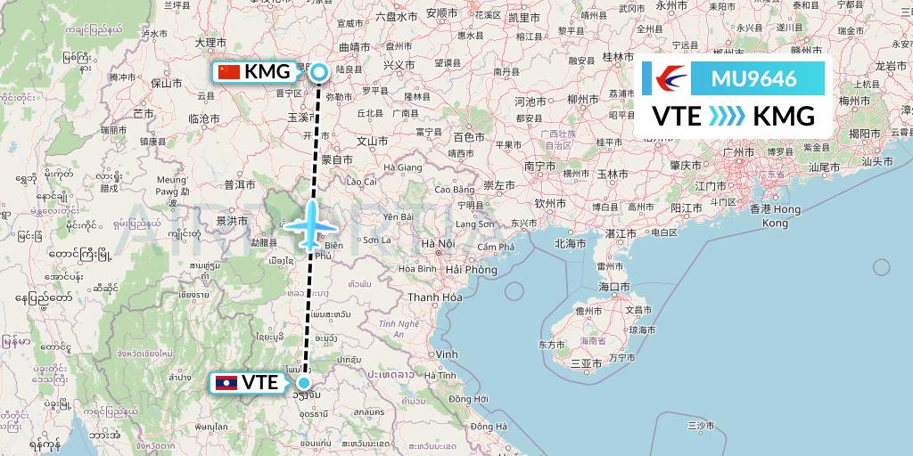 MU9646 China Eastern Airlines Flight Map: Vientiane to Kunming