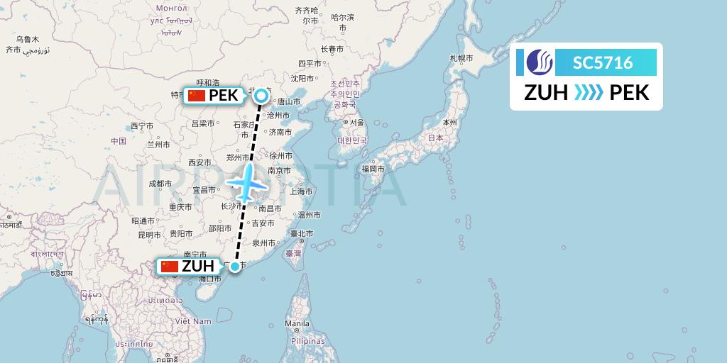 SC5716 Shandong Airlines Flight Map: Zhuhai to Beijing