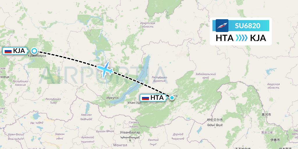 SU6820 Aeroflot Flight Map: Chita to Krasnoyarsk