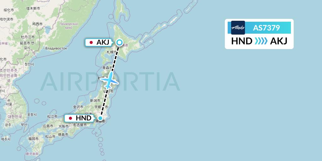 AS7379 Alaska Airlines Flight Map: Tokyo to Asahikawa