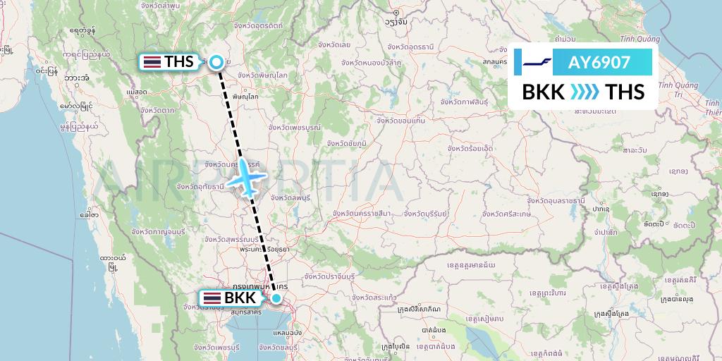 AY6907 Finnair Flight Map: Bangkok to Sukhothai